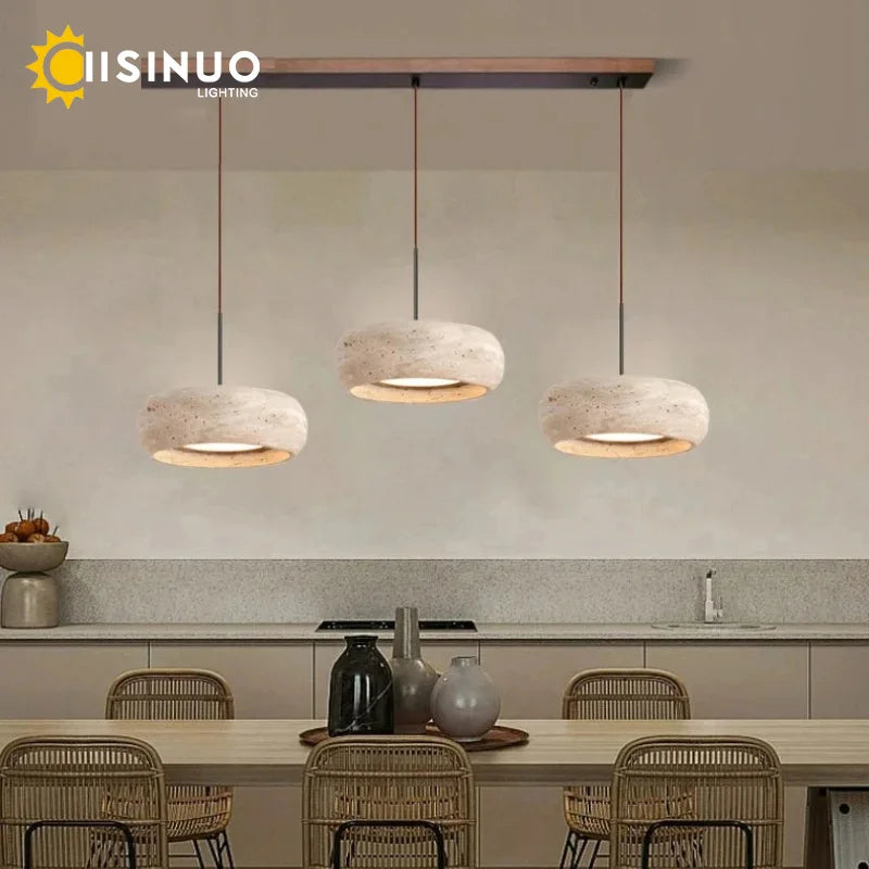 Wabi-Sabi Round Travertine Stone Pendant Light