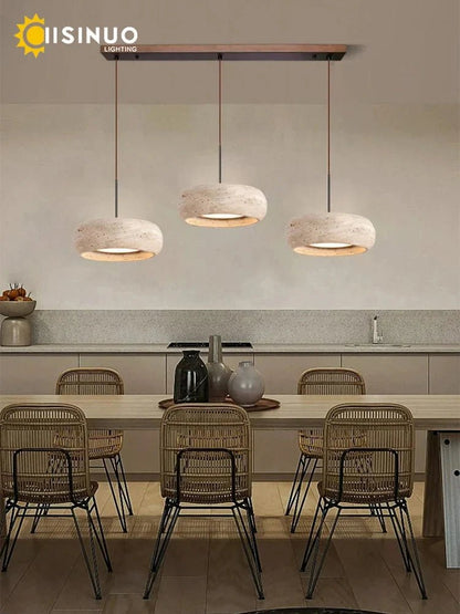 Wabi-Sabi Round Travertine Stone Pendant Light - Decorbites