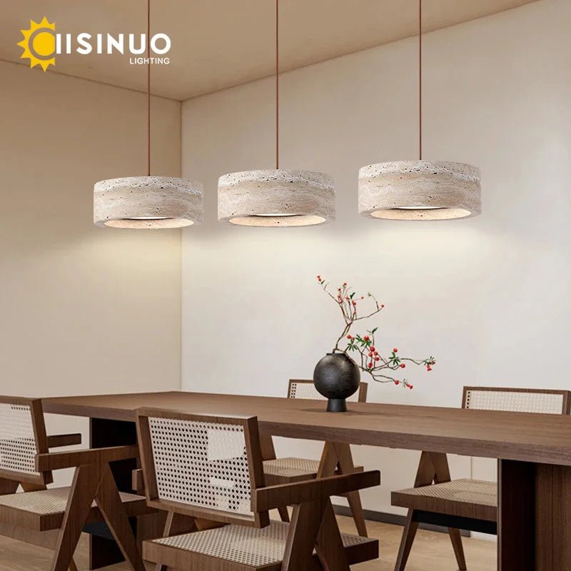 Wabi-Sabi Round Travertine Stone Pendant Light - Decorbites