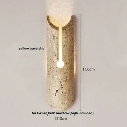 A sleek yellow travertine wall light with curved design and integrated led light for bedroom decorbites led wall lights