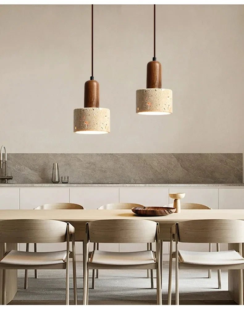 Wabi-Sabi Travertine Stone Pendant Light in Yellow Marble - Decorbites