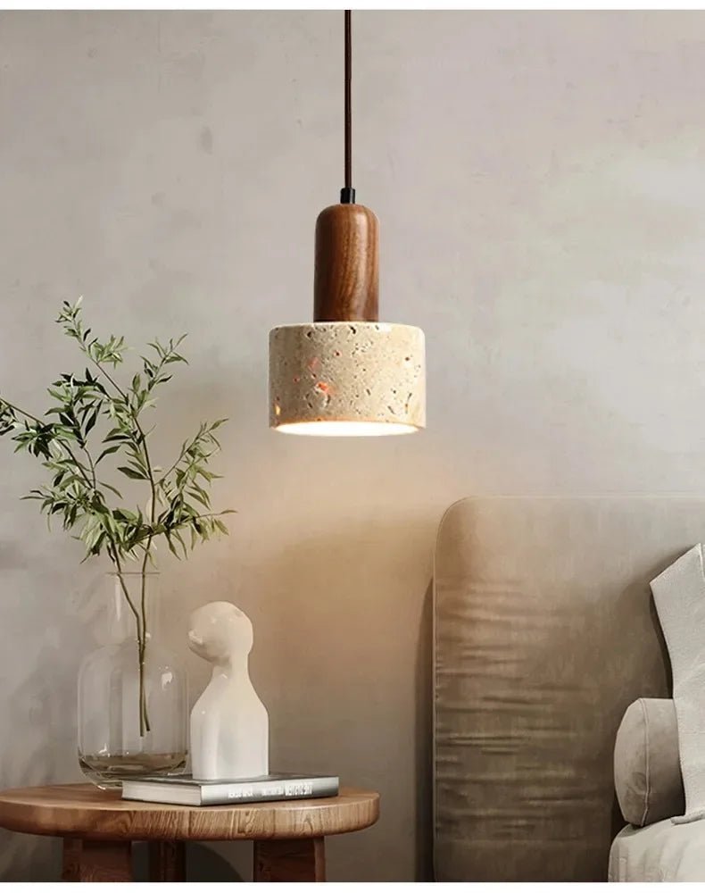Wabi-Sabi Travertine Stone Pendant Light in Yellow Marble - Decorbites