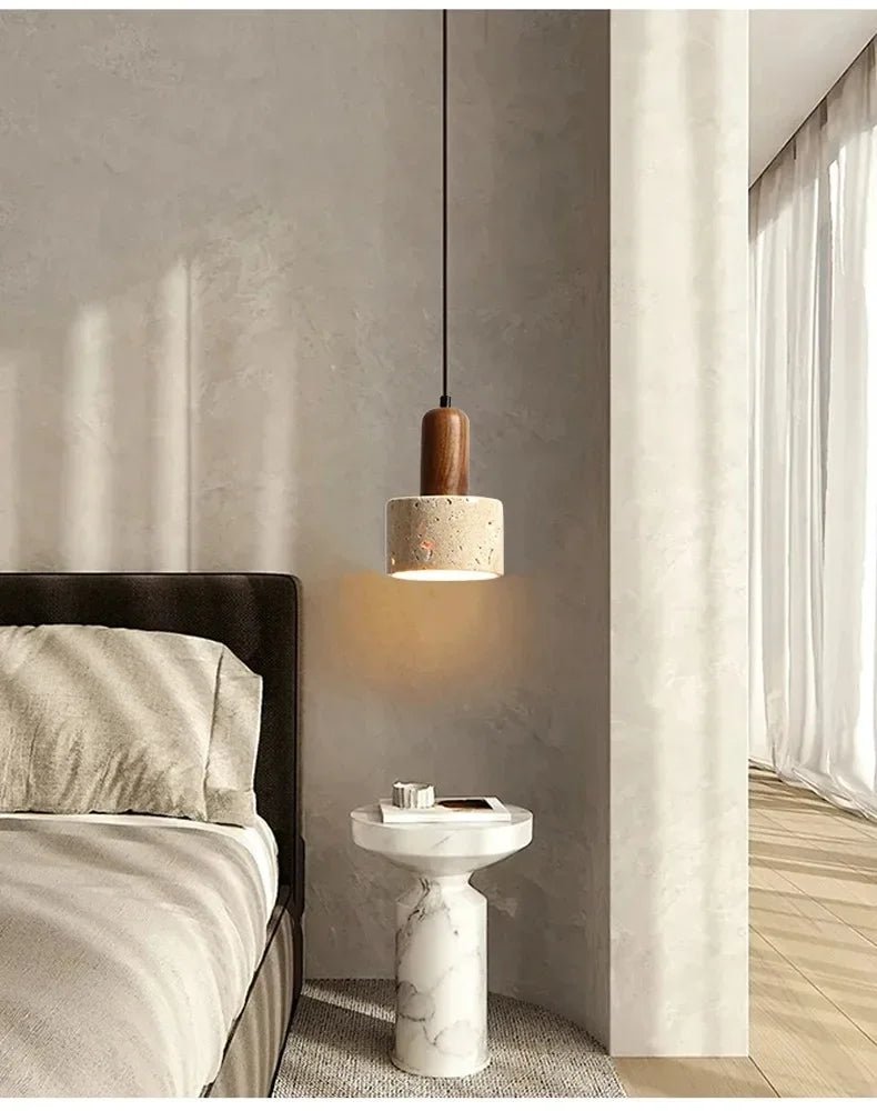 Wabi-Sabi Travertine Stone Pendant Light in Yellow Marble - Decorbites