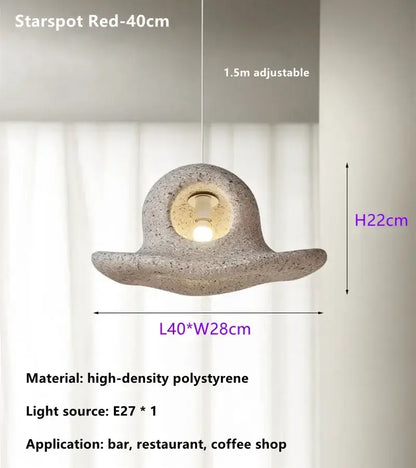 Starry red pendant light with textured speckled gray polystyrene body shaped like abstract hat for decorbites island led chandelier