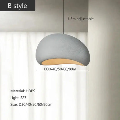 Gray semi-spherical high-density polystyrene pendant light with warm interior and adjustable chain for dining room led bulb compatible