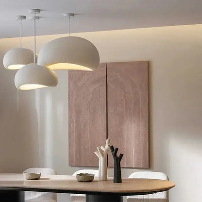 Modern white ceramic pendant light with soft dome shades made of high-density polystyrene for dining room with led bulb