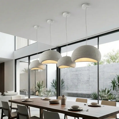 Modern matte white dome-shaped pendant light made of high-density polystyrene with led bulb for dining room