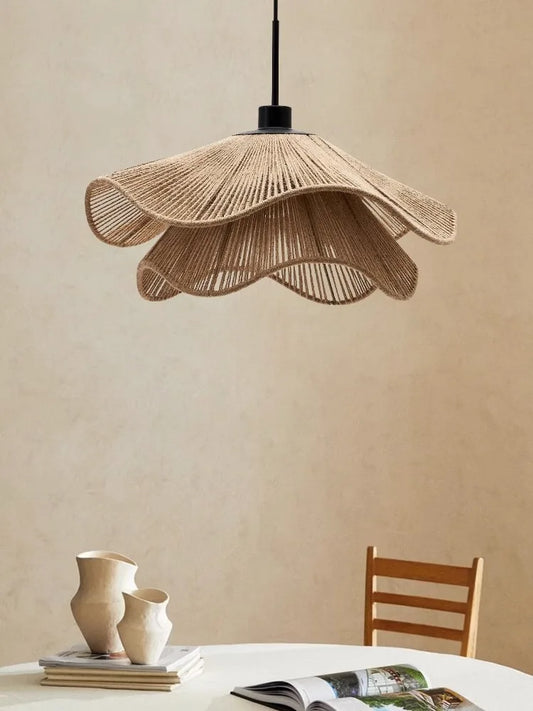 Wabi-Sabi Wicker Petal Pendant Light in Brown Beige