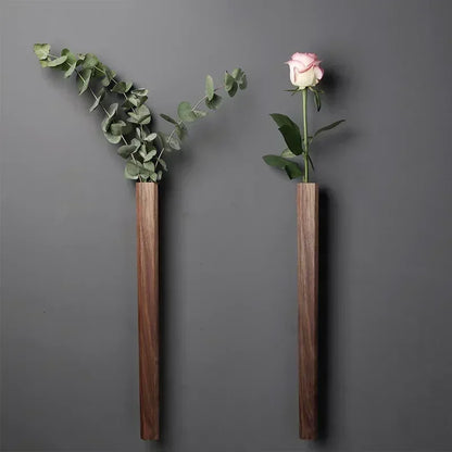 Two sleek dark wood wall hanging vases with minimalist design for home porch living room bohemian decoration