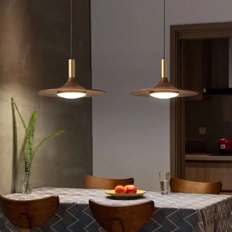 Walnut Three-Head Saucer Pendant Light - Decorbites
