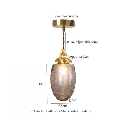 Vintage-style warm brass cracked glass led pendant light with amber textured shade for kitchen dining room decorbites