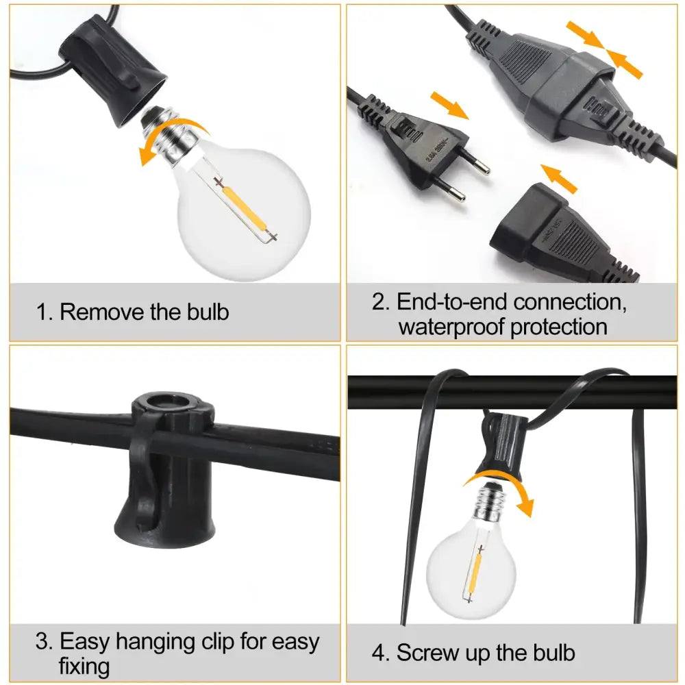 Black outdoor decorbites g40 led shatterproof globe string lights with clear glass edison bulbs and waterproof connectors