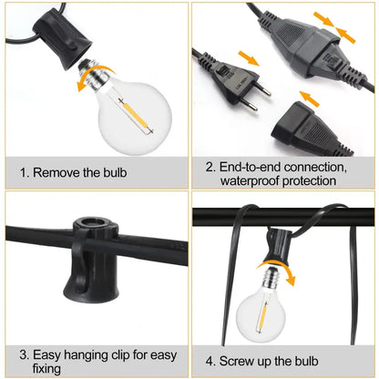 Black outdoor decorbites g40 led shatterproof globe string lights with clear glass edison bulbs and waterproof connectors