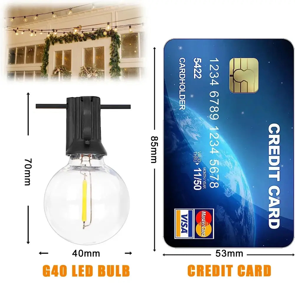 Clear glass decorbites g40 led shatterproof bulb with black base and exposed yellow filament for patio decor lighting
