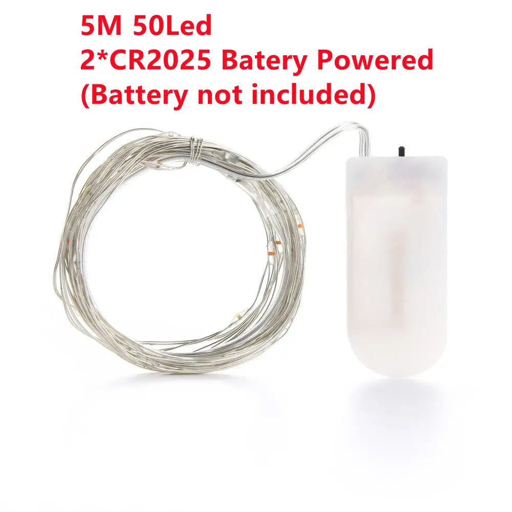 Warm gold copper wire fairy lights with 50 leds and translucent battery pack powered by two cr2025 batteries for decorbites copper wire outdoor use