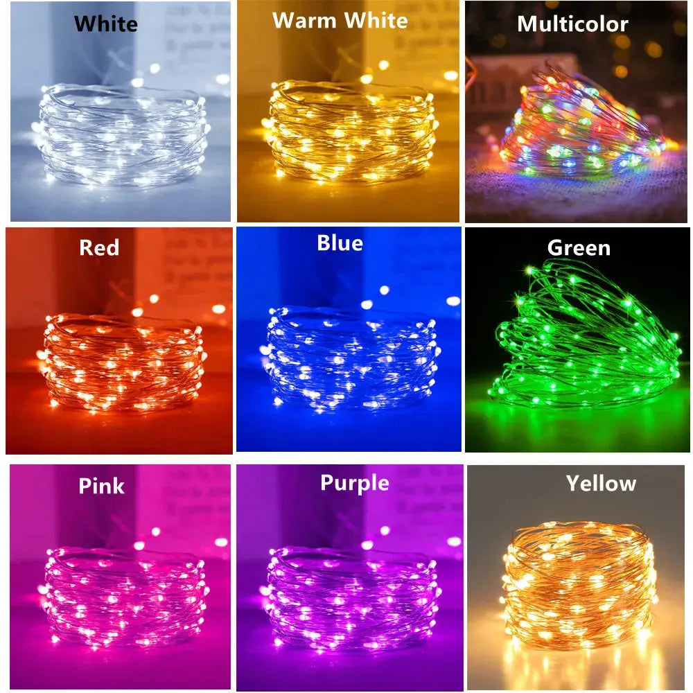 A collection of decorbites copper wire fairy lights in multiple colors including warm gold for outdoor garden decor