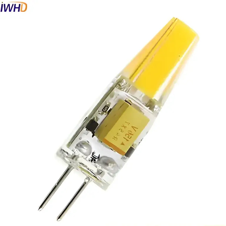 Clear glass warm white cob g4 led bulb 10-pack with yellow light-emitting section and two metallic pins for chandeliers