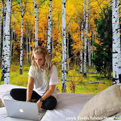 Silver apple laptop displaying decorbites birch forest starry sky tapestry for bedroom wall decor