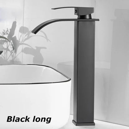 Black matte stainless steel long faucet with sleek modern design for wash basin hot and cold water use