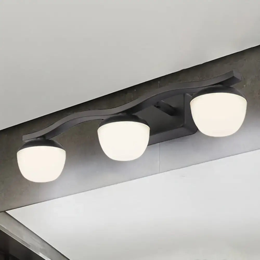 Black metal three-light wall lighting with wave design and frosted glass shades for bedroom 220v-240v