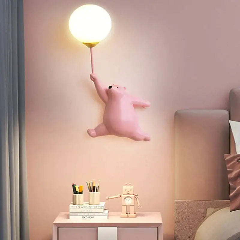 Pink bear 3d moon wall lamp with spherical white light fixture for whimsical bedroom decorbites blue bear lighting