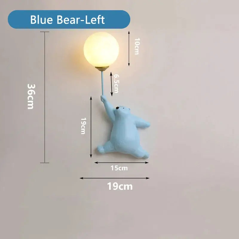 Whimsical light blue bear wall lamp with warm round bulb for kids bedroom decoration and nightlight use