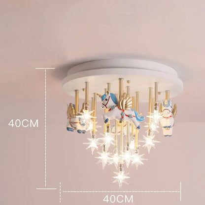 Whimsical blue and white anime animal ceiling light with painted ceramic unicorns and glowing star ornaments for kids bedroom decorbites anime animal ceiling