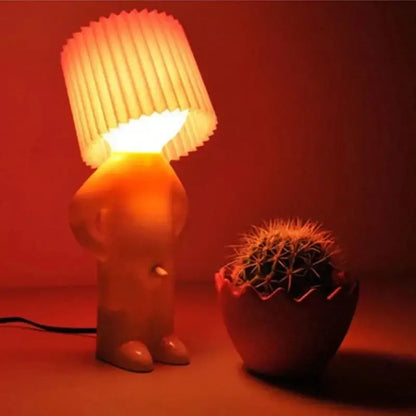 Whimsical orange decorbites creative night light shaped like a standing figure with pleated illuminated shade for bedroom decor