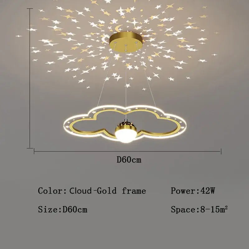 Whimsical pink and gold cloud flower led chandelier with illuminated edges casting starry patterns for bedroom decorbites cloud flower