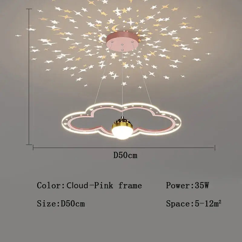 Whimsical pink and gold cloud flower led chandelier with star projections for bedroom decorbites cloud flower lighting