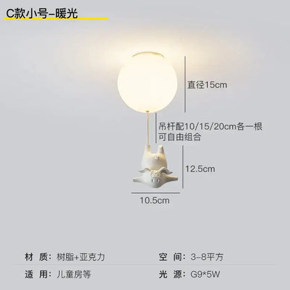 White ceramic pig resin led ceiling light with frosted glass globe for whimsical bedroom decor