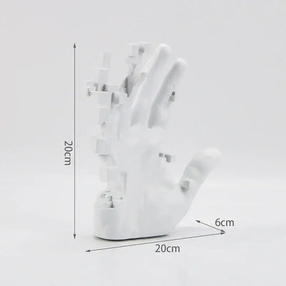 White 20cm tall resin figurine hand with pixelated design decorbites abstract mosaic sculpture for living room decor