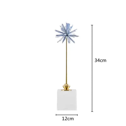 White agate flower home decor figurine with light blue starburst ornament and marble base for living room decor