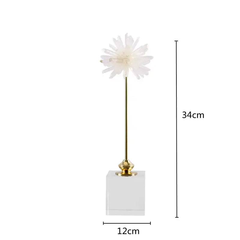 Elegant white agate flower home decor figurine with a gold stem on a marble base for living room decor