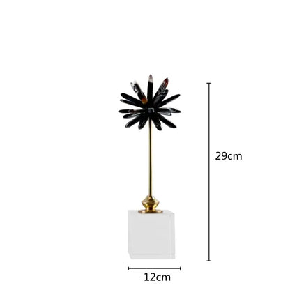 Black and amber glass starburst home decor figurine on gold stem with clear acrylic base for living room decor