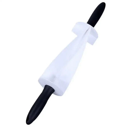 White silicone rolling pin with black handles for decorbites croissant bread wheel cutter and kitchen pastry tool use