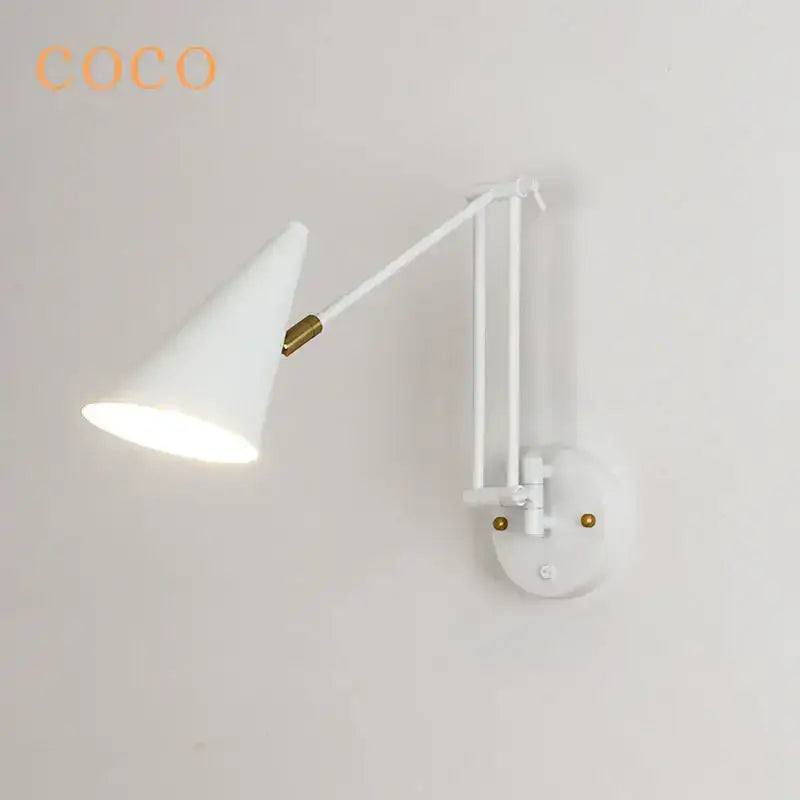 White and brass decorbites astronaut wall sconce wall lamp with adjustable arm and conical shade for bedroom use