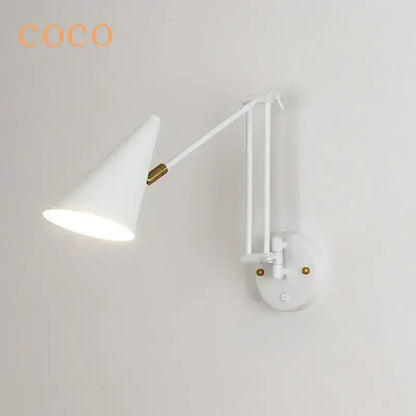 White and brass decorbites astronaut wall sconce wall lamp with adjustable arm and conical shade for bedroom use
