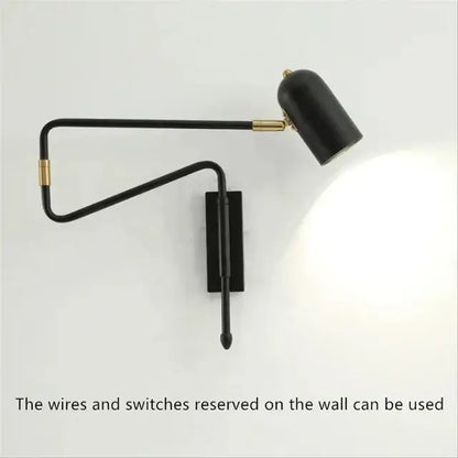 Black wall lamp with brass accents and flexible gooseneck design in decorbites astronaut wall sconces bedroom lamp