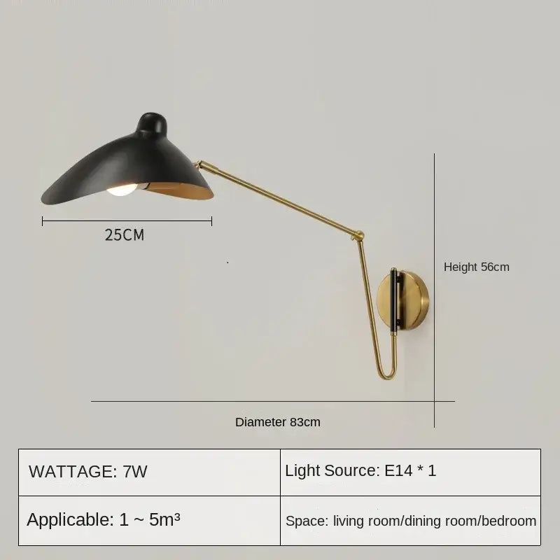 Black matte wall lamp with brass articulated arm and mounting plate in decorbites astronaut wall sconces design
