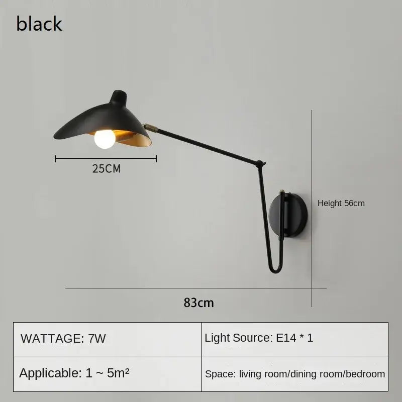 Black matte wall lamp with articulated arm and curved shade from decorbites astronaut wall sconces collection