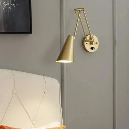 Gold-finished adjustable astronaut wall sconces with conical shade and articulated arm for decorbites wall lamp
