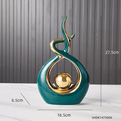 Teal and gold ceramic abstract figurine with glossy finish from decorbites abstract figurine set for living room decor