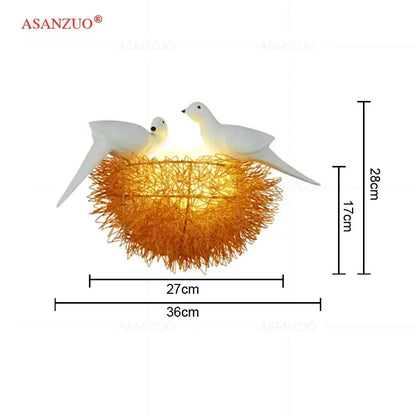 Asanzuo white and gold ceramic nest wall lamp with two white dove figurines for children room decoration