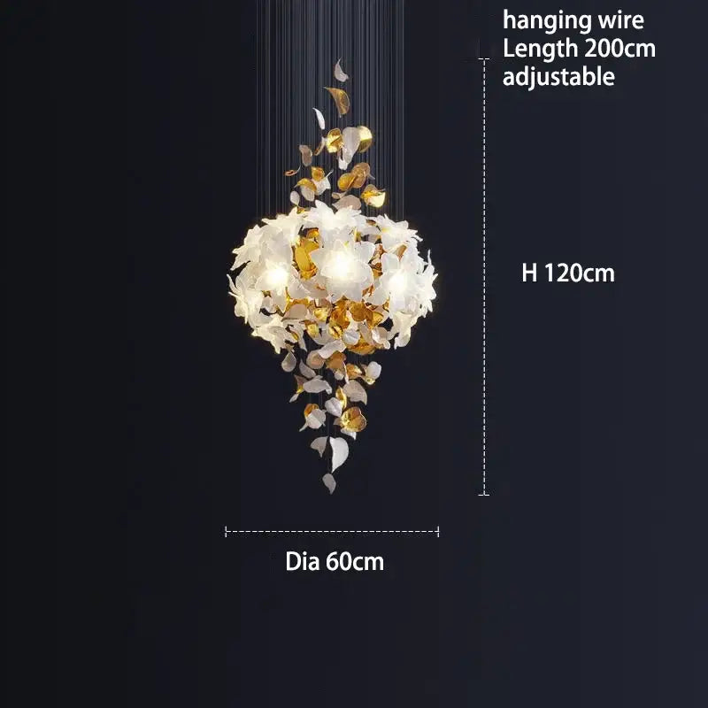 Elegant white and gold decorbites crystal flower luxury chandelier with adjustable hanging wire for dining room decor
