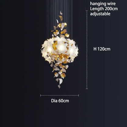 Elegant white and gold decorbites crystal flower luxury chandelier with adjustable hanging wire for dining room decor