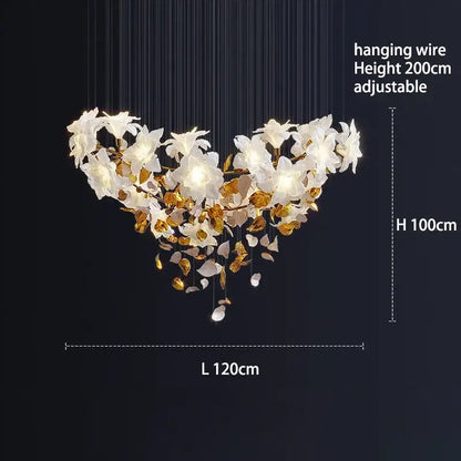 Elegant white and gold crystal flower luxury chandelier with adjustable hanging wire for dining room decorbites crystal flower light