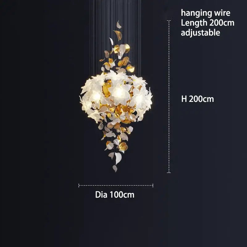 Elegant white and gold crystal flower luxury chandelier with adjustable hanging wire for dining room decorbites lighting