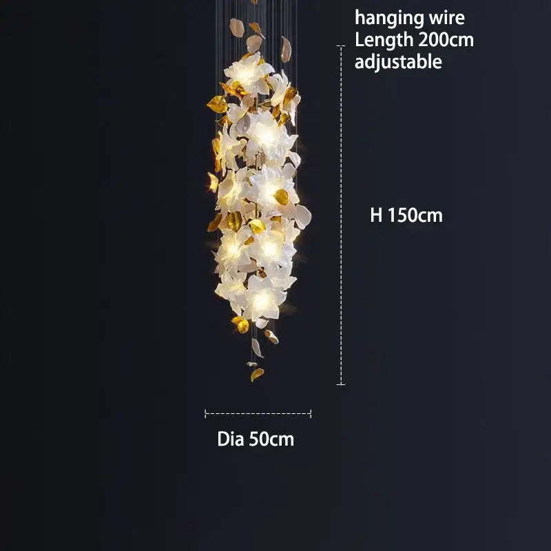Elegant white and gold crystal flower luxury chandelier with adjustable hanging wire for dining room decorbites decor