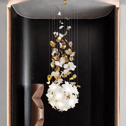 Elegant white and gold crystal flower luxury chandelier with delicate suspended petals for dining room decorbites lighting